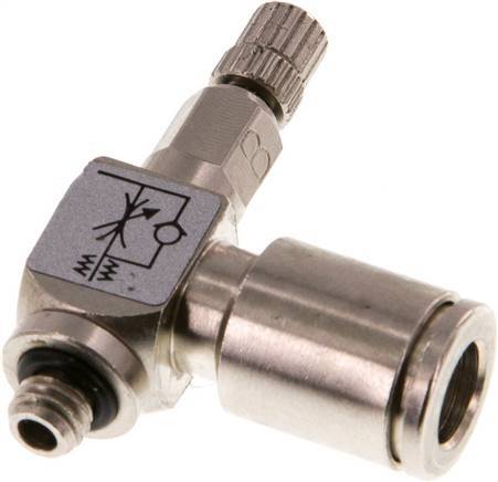 Flow Control Valve Meter-Out Elbow 6 mm - M5 Brass Knurled Screw