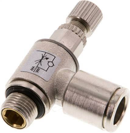 Flow Control Valve Meter-Out Elbow 8 mm - G1/8'' Brass Knurled Screw