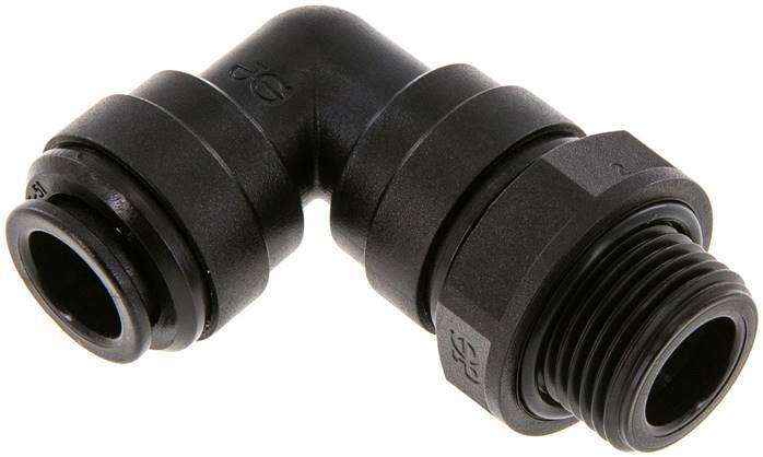 Raccord enfichable coudé 90deg 10mm x G3/8'' avec filets mâles Laiton NBR Rotatif