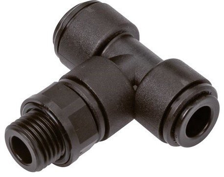 6mm x G1/8'' Inline T-Stück Steckverschraubung mit Außengewinde Messing NBR drehbar