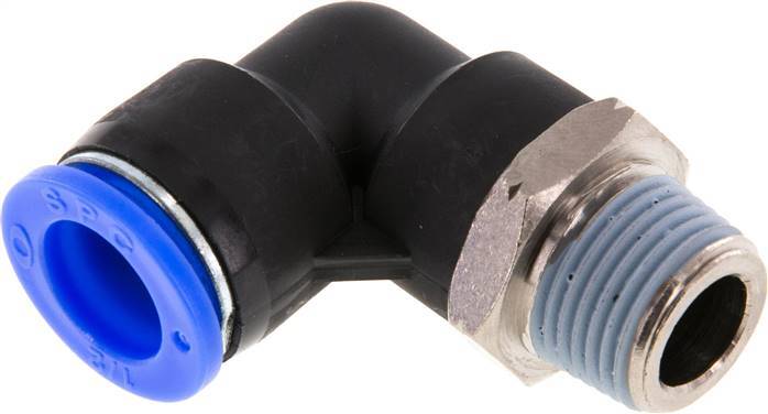 1/2'' x 3/8'' NPT 90-Grad-Winkel-Steckverschraubung mit Außengewinde Messing/PBT NBR drehbar