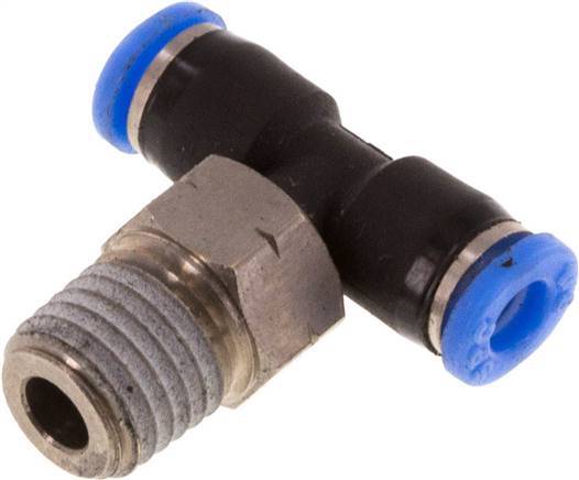 1/8'' x 1/16'' NPT Inline Tee Push-in Fitting with Male Threads Brass/PBT NBR Rotatable