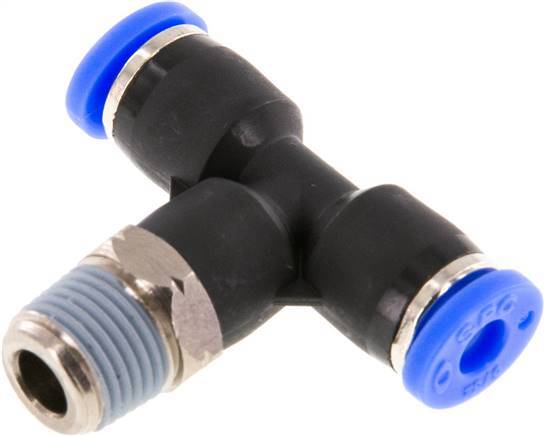 5/32'' x 1/8'' NPT Inline Tee Push-in Fitting with Male Threads Brass/PBT NBR Rotatable