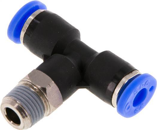 3/16'' x 1/8'' NPT Inline Tee Push-in Fitting with Male Threads Brass/PBT NBR Rotatable