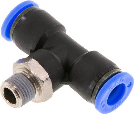 5/16'' x 1/8'' NPT Inline Tee Push-in Fitting with Male Threads Brass/PBT NBR Rotatable