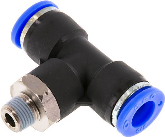 3/8'' x 1/8'' NPT Inline Tee Push-in Fitting with Male Threads Brass/PBT NBR Rotatable