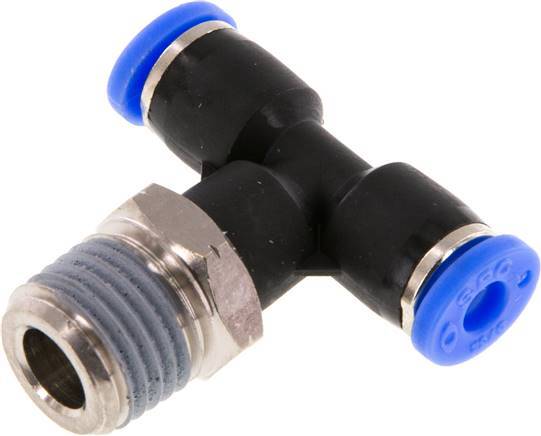 5/32'' x 1/4'' NPT Inline Tee Push-in Fitting with Male Threads Brass/PBT NBR Rotatable