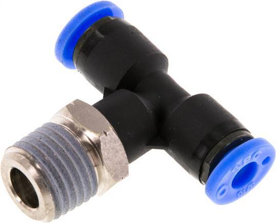 3/16'' x 1/4'' NPT Inline Tee Push-in Fitting with Male Threads Brass/PBT NBR Rotatable