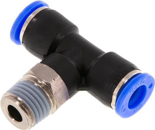 5/16'' x 1/4'' NPT Inline Tee Push-in Fitting with Male Threads Brass/PBT NBR Rotatable