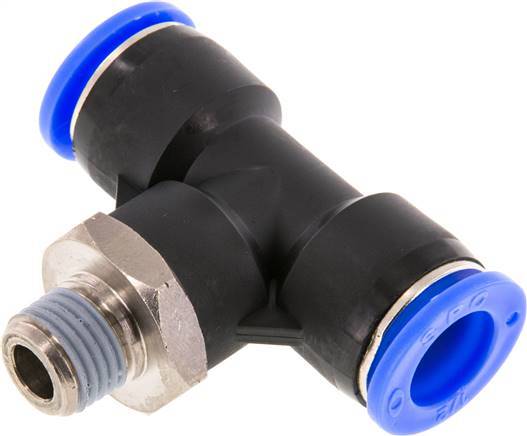 1/2'' x 1/4'' NPT Inline Tee Push-in Fitting with Male Threads Brass/PBT NBR Rotatable