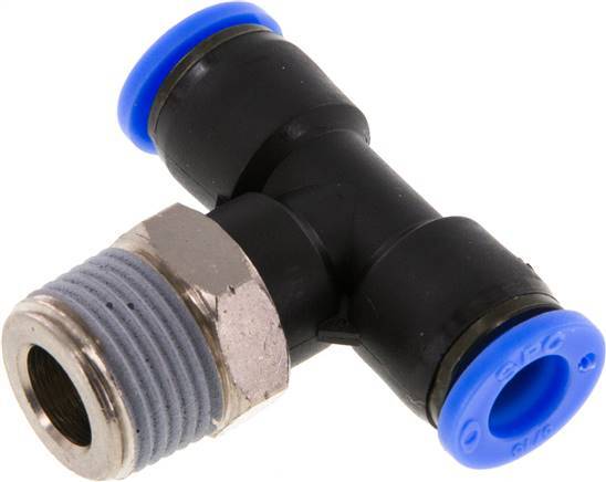 5/16'' x 3/8'' NPT Inline Tee Push-in Fitting with Male Threads Brass/PBT NBR Rotatable