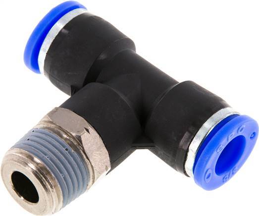 3/8'' x 3/8'' NPT Inline Tee Push-in Fitting with Male Threads Brass/PBT NBR Rotatable