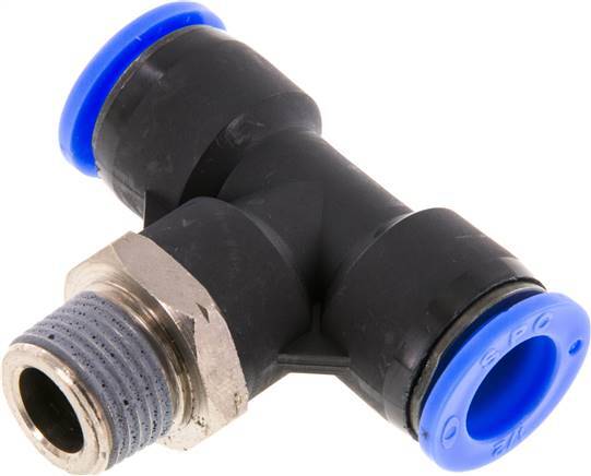 1/2'' x 3/8'' NPT Inline Tee Push-in Fitting with Male Threads Brass/PBT NBR Rotatable