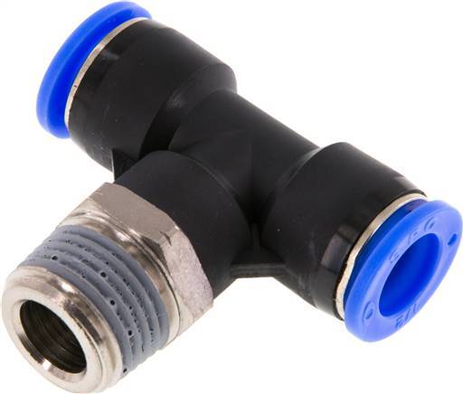 1/2'' x 1/2'' NPT Inline Tee Push-in Fitting with Male Threads Brass/PBT NBR Rotatable