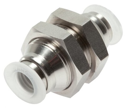 6mm Push-in Fitting Stainless Steel/PA EPDM/PTFE Bulkhead