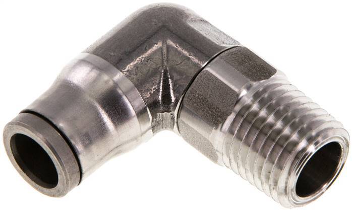 8mm x 1/4'' NPT 90deg Elbow Push-in Fitting with Male Threads Stainless Steel FKM Rotatable