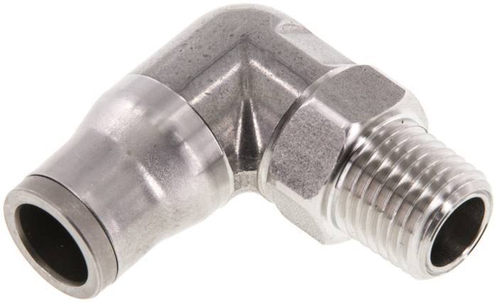 10mm x 1/4'' NPT 90deg Elbow Push-in Fitting with Male Threads Stainless Steel FKM Rotatable