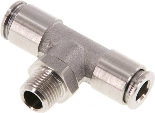 6mm x R1/8'' Inline Tee Push-in Fitting with Male Threads Stainless Steel FKM Rotatable