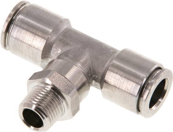 8mm x R1/8'' Inline Tee Push-in Fitting with Male Threads Stainless Steel FKM Rotatable