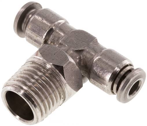 4mm x R1/4'' Inline Tee Push-in Fitting with Male Threads Stainless Steel FKM Rotatable