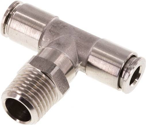 6mm x R1/4'' Inline Tee Push-in Fitting with Male Threads Stainless Steel FKM Rotatable