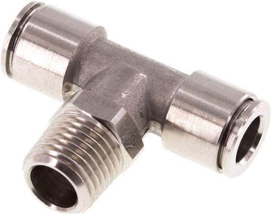 8mm x R1/4'' Inline Tee Push-in Fitting with Male Threads Stainless Steel FKM Rotatable