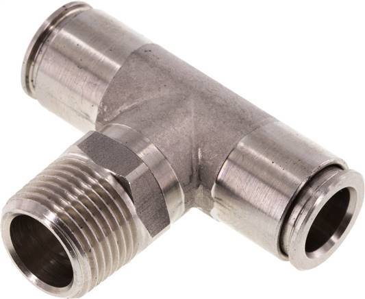 10mm x R3/8'' Inline Tee Push-in Fitting with Male Threads Stainless Steel FKM Rotatable