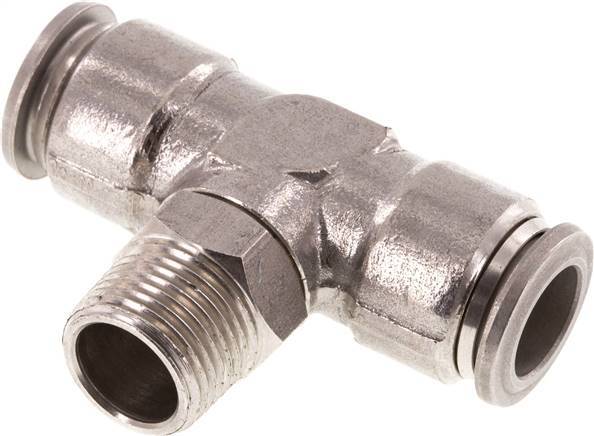 12mm x R3/8'' Inline Tee Push-in Fitting with Male Threads Stainless Steel FKM Rotatable