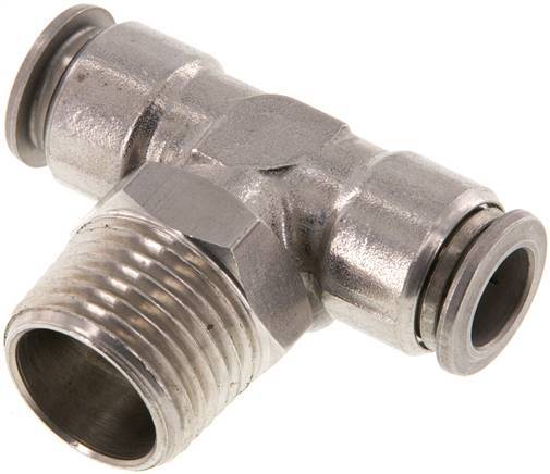 10mm x R1/2'' Inline Tee Push-in Fitting with Male Threads Stainless Steel FKM Rotatable