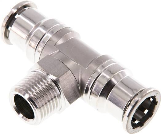 16mm x R1/2'' Inline-T-Stück Steckverschraubung mit Außengewinde Messing/PA 66 NBR drehbar