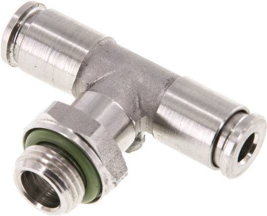 4mm x G1/8'' Inline Tee Push-in Fitting with Male Threads Stainless Steel FKM FDA Rotatable