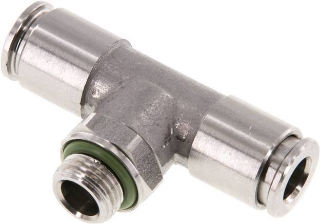 6mm x G1/8'' Inline Tee Push-in Fitting with Male Threads Stainless Steel FKM FDA Rotatable