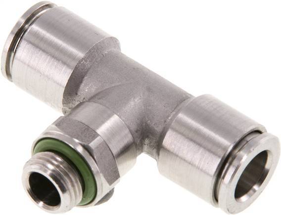 8mm x G1/8'' Inline Tee Push-in Fitting with Male Threads Stainless Steel FKM FDA Rotatable