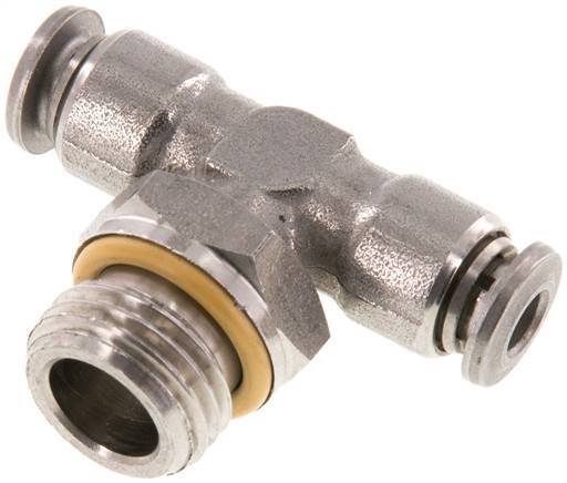 4mm x G1/4'' Inline Tee Push-in Fitting with Male Threads Stainless Steel FKM FDA Rotatable