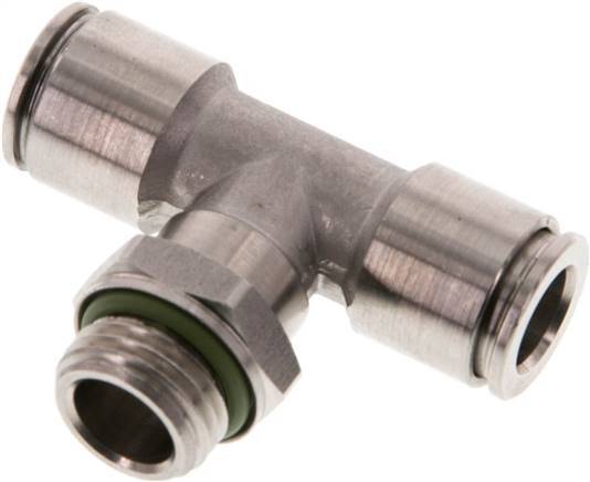 8mm x G1/4'' Inline Tee Push-in Fitting with Male Threads Stainless Steel FKM FDA Rotatable