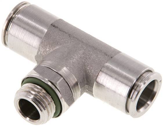 10mm x G1/4'' Inline Tee Push-in Fitting with Male Threads Stainless Steel FKM FDA Rotatable