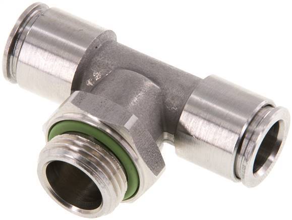 10mm x G3/8'' Inline T-Stück Steckverschraubung mit Außengewinde Edelstahl FKM FDA drehbar