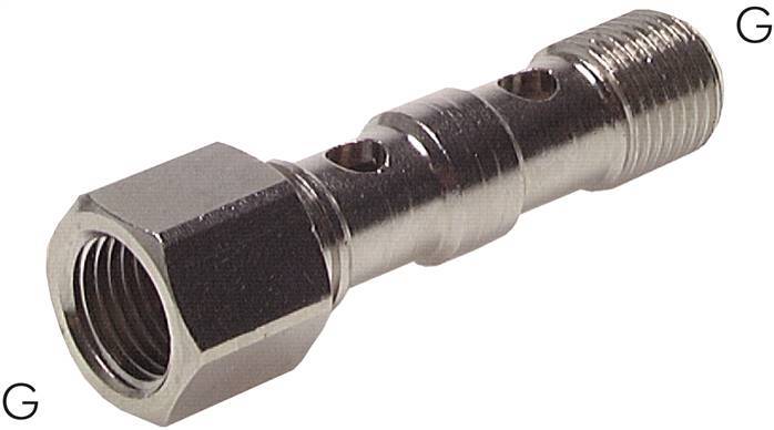 2-way nickel-plated Brass Banjo Bolt with G1/2'' Male and Female Threads L62.5mm