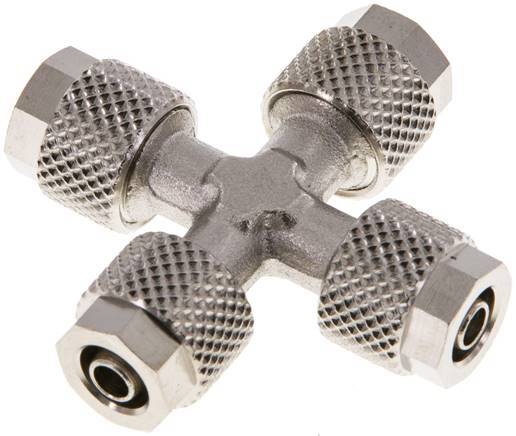 6x4 Nickel plated Brass Cross Push-on Fitting