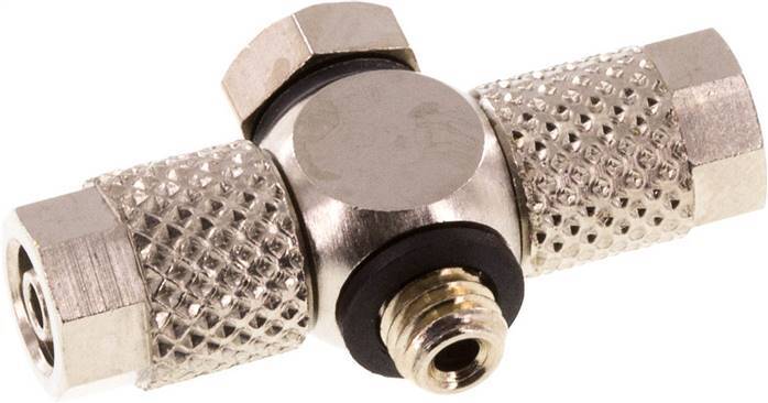 Conector Latón Niquelado Banjo en T 5x3 & M5 Rosca Macho con Junta Tórica