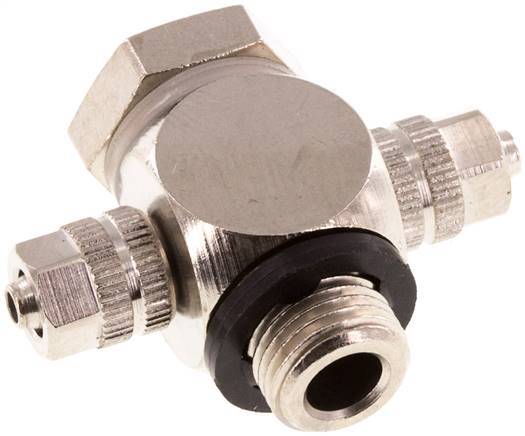 4.3x3 & G1/8" Vernikkeld Messing Banjo T-stuk met opsteekkoppeling en O-ring