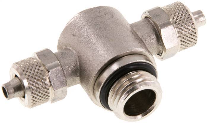 Conector Latón Niquelado en T 6x4 & G1/4'' Rosca Macho Hexagonal Interior Giratoria