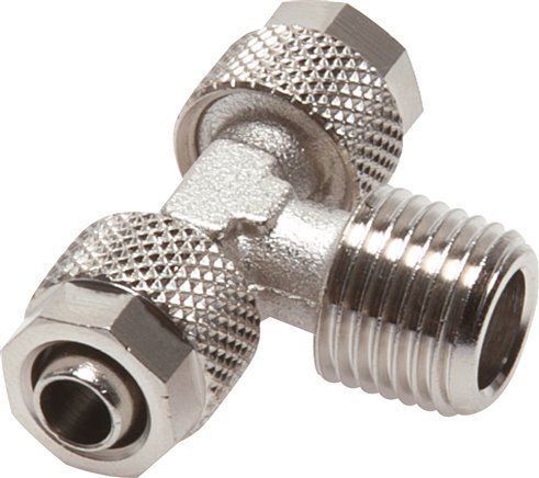 5x3 & M5 Nickel plated Brass Tee Push-on Fitting with Male Threads