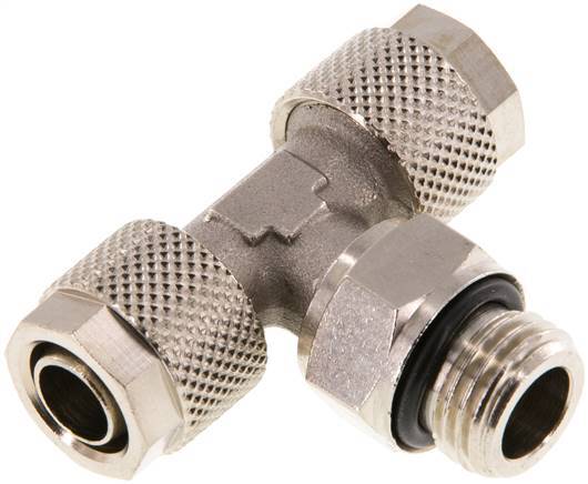 10x8 & G1/4'' Nickel plated Brass Tee Push-on Fitting with Male Threads Rotatable