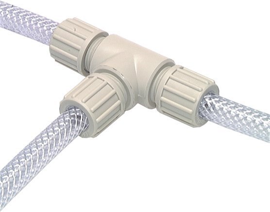 15x9mm PVDF Tee En Forma De T Racor De Compresión 10 Bar PVC Y PA