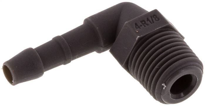 4 mm & R1/8'' PA 6 Elbow Hose Barb with Male Threads