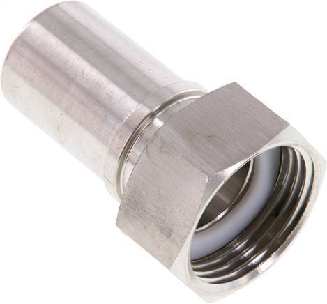 25 mm & G1'' RVS 1.4401 Slangpilaar Wartelmoer Vlakke PTFE Afdichting en Veiligheidskraag EN 14420-5 (DIN 2817)