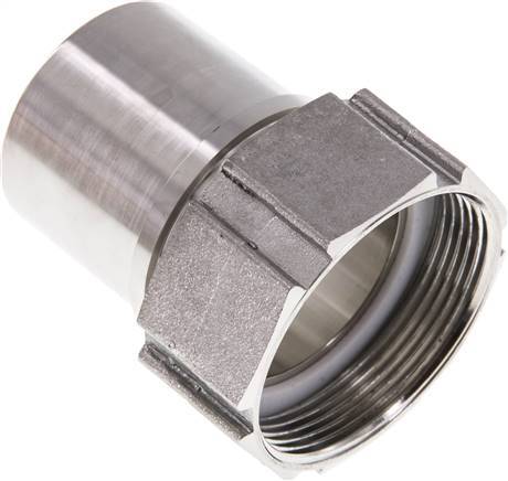 50 mm (2'') & G2'' Stainless Steel 1.4401 Hose Barb Union Nut Flat Sealing PTFE Safety collars EN 14420-5 (DIN 2817)