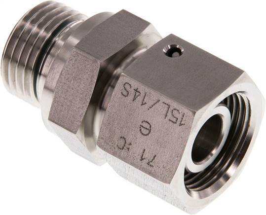 Coupleur droit en acier inoxydable 15L et G1/2'' avec filetage mâle 315 bar Joint torique FKM Cône reglable ISO 8434-1