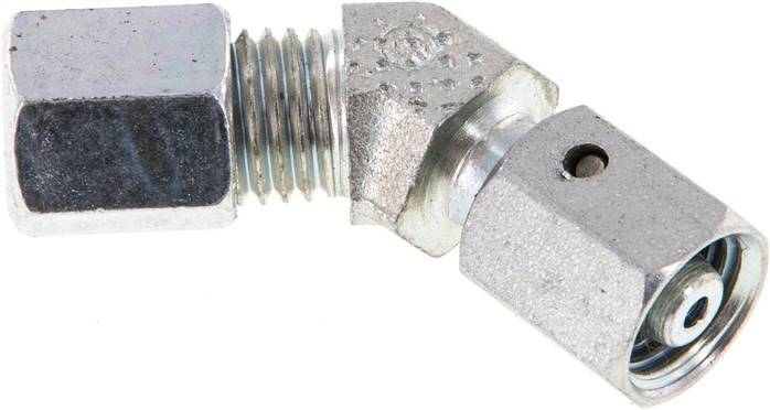 Accesorio de corte en codo de 45 grados de acero galvanizado 6L con rótula 315 bar Cono de sellado con junta tórica NBR ajustable ISO 8434-1